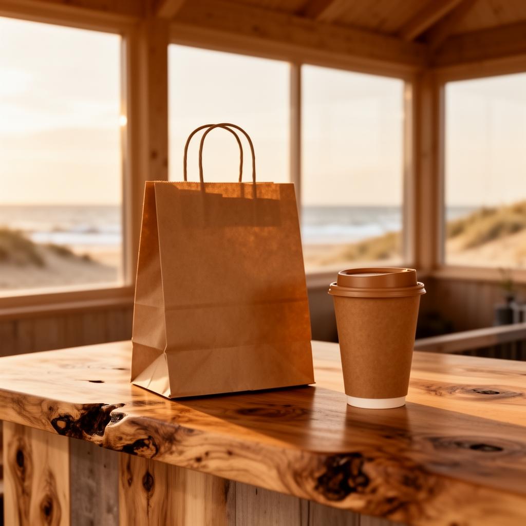 Afhaalbestelling klaar op de toonbank bij Strandpaviljoen Paal 19